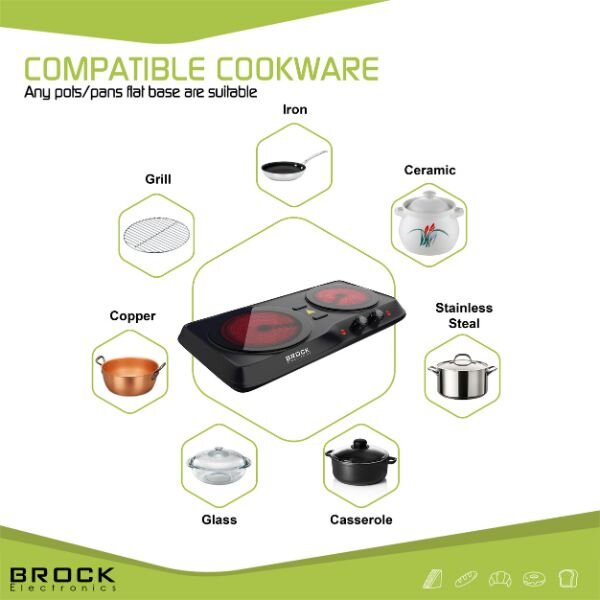 Elektrický sklokeramický vařič Brock, 2 plotýnky 19 a 16cm, 2000W, černý