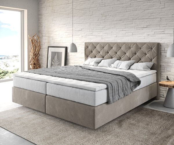 DELIFE Boxspring postel Dream-Great 180x200 cm mikrovlákno béžová s TFK matrací a Visco topperem