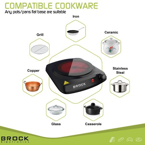 Elektrický sklokeramický vařič Brock, 1 plotýnka 18cm, 1200W, černý
