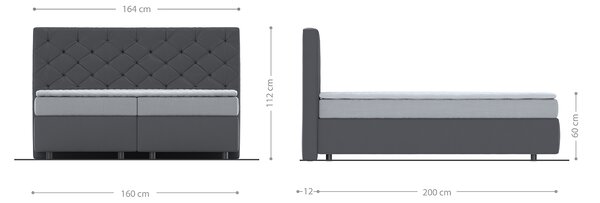 DELIFE Boxspring postel Dream-Great 160x200 cm mikrovlákno antracitová vintage s taštičkovou pružinovou matrací a visco topperem