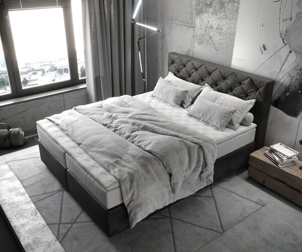 DELIFE Boxspring postel Dream-Great 160x200 cm mikrovlákno antracitová vintage s taštičkovou pružinovou matrací a visco topperem