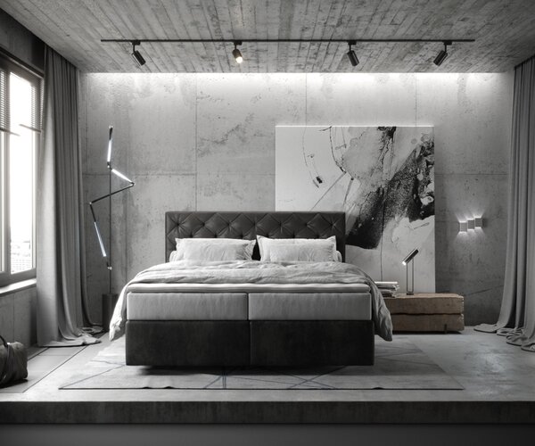 DELIFE Boxspring postel Dream-Great 160x200 cm mikrovlákno antracitová vintage s taštičkovou pružinovou matrací a visco topperem