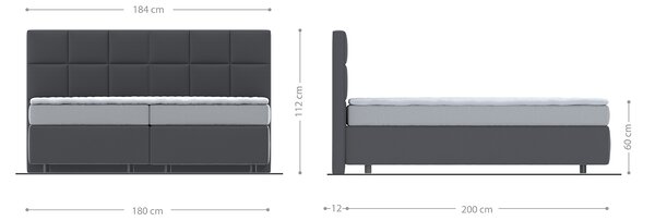 DELIFE Boxspring postel Dream-Fine 180x200 cm mikrovlákno antracitová vintage s taštičkovou matrací a visco topperem