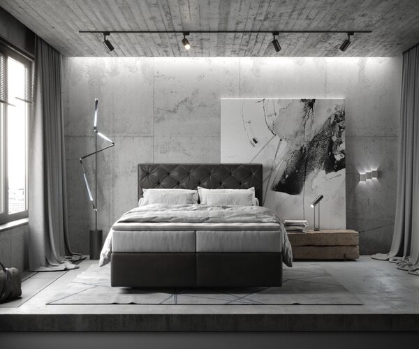 DELIFE Boxspring postel Dream-Great 140x200 cm mikrovlákno antracitová vintage s taštičkovou pružinovou matrací a visco topperem