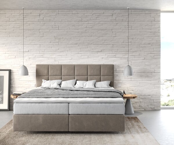 DELIFE Boxspring postel Dream-Fine 180x200 cm mikrovlákno béžová s taštičkovou matrací a visco topperem