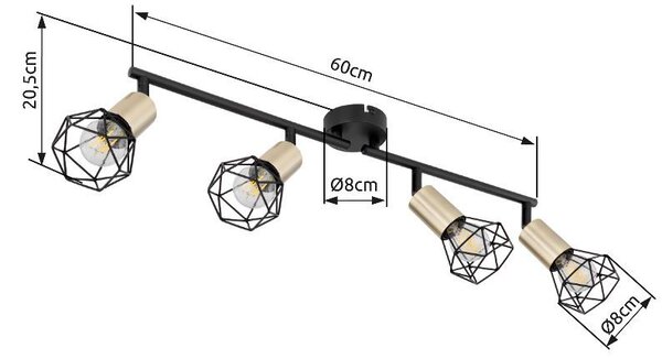 Globo 54802S-4AB přisazené stropní bodové svítidlo Xara I 4x40W | E14 - černá, mosaz