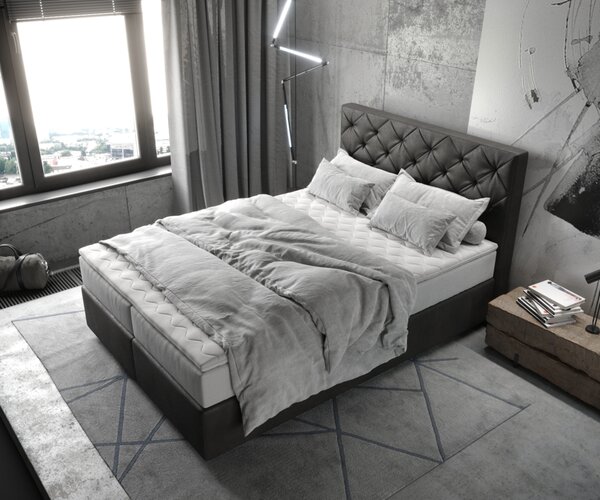 DELIFE Boxspring postel Dream-Great 140x200 cm mikrovlákno antracitová vintage s taštičkovou pružinovou matrací a visco topperem