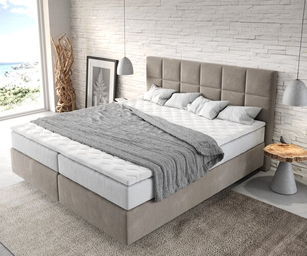 DELIFE Boxspring postel Dream-Fine 180x200 cm mikrovlákno béžová s taštičkovou matrací a visco topperem