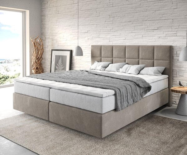 DELIFE Boxspring postel Dream-Fine 180x200 cm mikrovlákno béžová s taštičkovou matrací a visco topperem