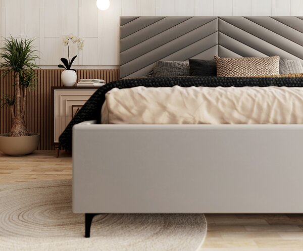 Čalouněná postel ELEGANTE 90x200 Světle Šedá Paris s úložným prostorem kovový rošt