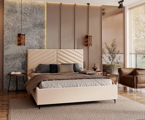 Čalouněná postel ELEGANTE 90x200 Krémová Paris s úložným prostorem kovový rošt