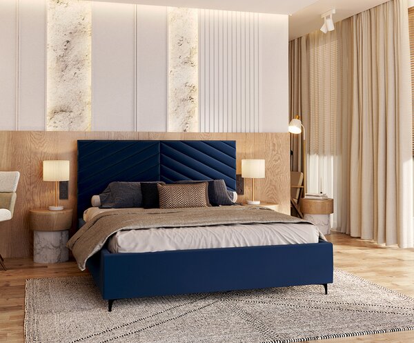 Čalouněná postel ELEGANTE 90x200 Tmavě Modrá Paris s úložným prostorem kovový rošt
