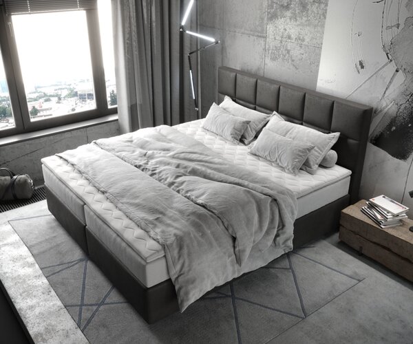 DELIFE Boxspring postel Dream-Fine 180x200 cm mikrovlákno antracitová vintage s taštičkovou matrací a visco topperem