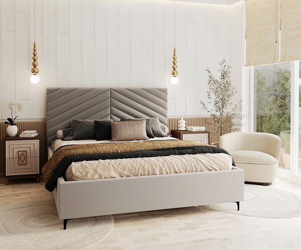 Čalouněná postel ELEGANTE 90x200 Světle Šedá Paris s úložným prostorem kovový rošt