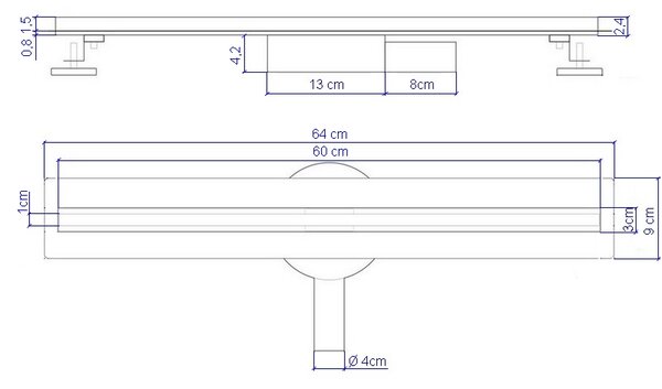 Odtokový žlab - Model SLIM 60CM otočný sifon