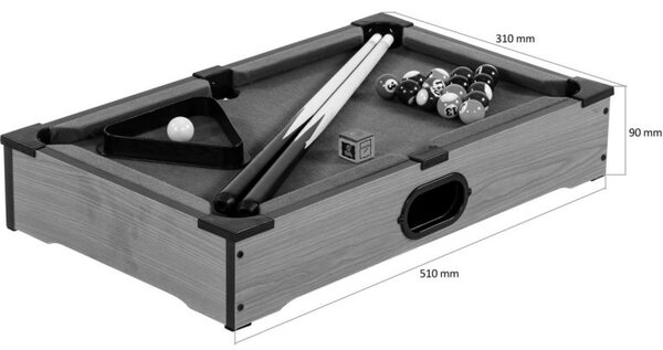 Mini kulečník pool s příslušenstvím 51 x 31 x 10 cm, tmavý