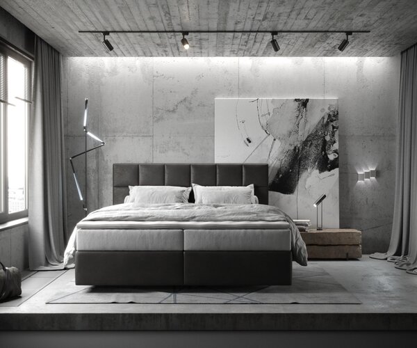 DELIFE Boxspring postel Dream-Fine 180x200 cm mikrovlákno antracitová vintage s taštičkovou matrací a visco topperem