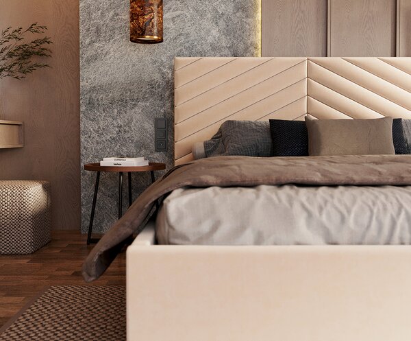 Čalouněná postel ELEGANTE 90x200 Krémová Paris s úložným prostorem kovový rošt