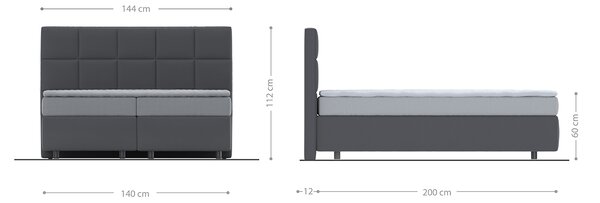 DELIFE Boxspring postel Dream-Fine 140x200 cm mikrovlákno šedá s taštičkovou pružinovou matrací a visco topperem