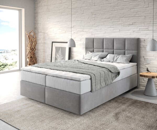 DELIFE Boxspring postel Dream-Fine 140x200 cm mikrovlákno šedá s taštičkovou pružinovou matrací a visco topperem
