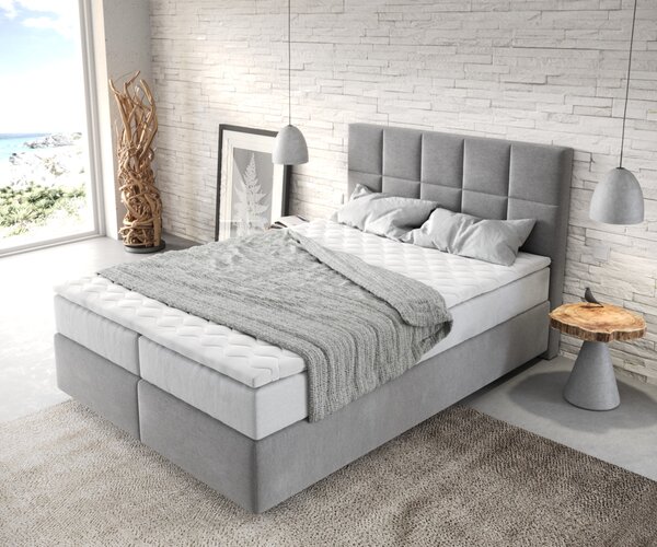 DELIFE Boxspring postel Dream-Fine 140x200 cm mikrovlákno šedá s taštičkovou pružinovou matrací a visco topperem