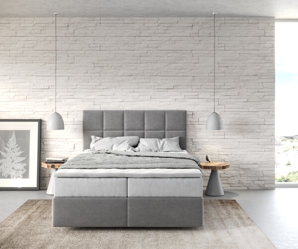 DELIFE Boxspring postel Dream-Fine 140x200 cm mikrovlákno šedá s taštičkovou pružinovou matrací a visco topperem