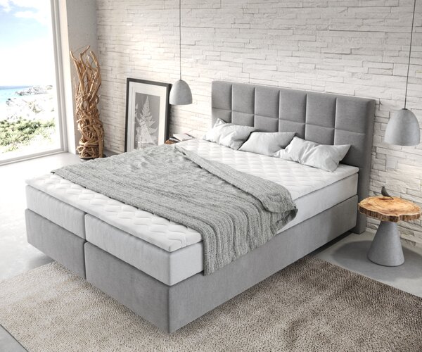 DELIFE Boxspring postel Dream-Fine 160x200 cm mikrovlákno šedá s taštičkovou pružinovou matrací a visco topperem