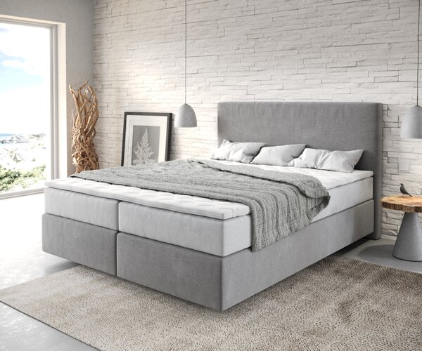 DELIFE Boxspring postel Dream-Well 160x200 cm mikrovlákno šedá s TFK matrací a Visco topperem