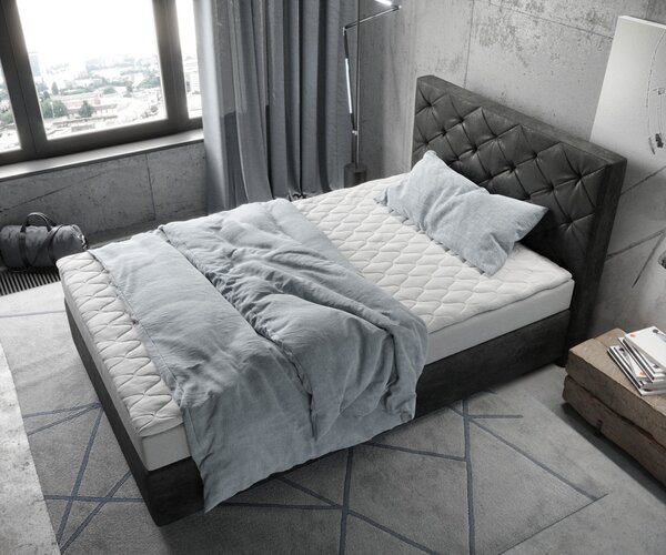 DELIFE Boxspring postel Dream-Great 120x200 cm mikrovlákno antracitová vintage s matrací a topperem
