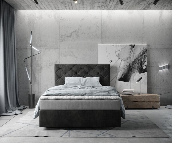 DELIFE Boxspring postel Dream-Great 120x200 cm mikrovlákno antracitová vintage s matrací a topperem