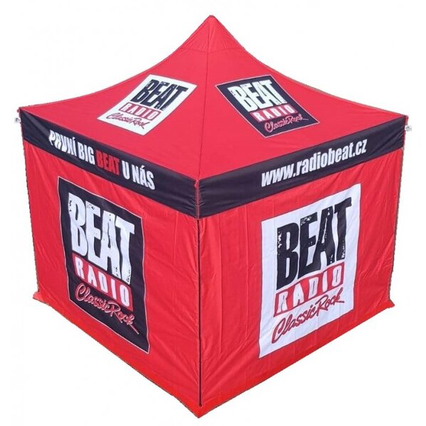 TENTino SET - Nůžkový párty stan 3x9 m s jednostranným potiskem Typ konstrukce: BIG HEXAGON, Rozsah potisku: pouze střecha, Plachtovina - gramáž: polyester 230 g/m2