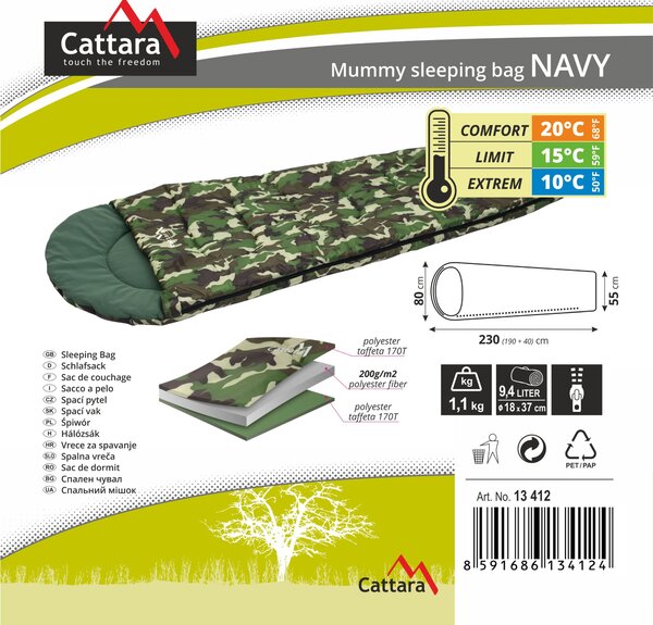 CATTARA Spací pytel mumie NAVY 10°C Cattara