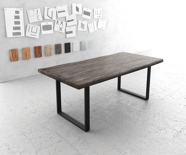 DELIFE Jídelní stůl Edge 200x100 XL akácie platinová tenká podnož černá Live-Edge