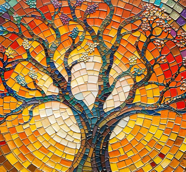 Obraz na plátně - Strom života Mozaika slunečního svitu FeelHappy.cz Velikost obrazu (šířka x výška): 40 x 30 cm
