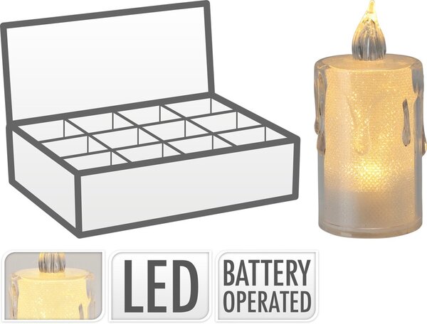 LED svíčka 36x80mm povrchová úprava, průhledná