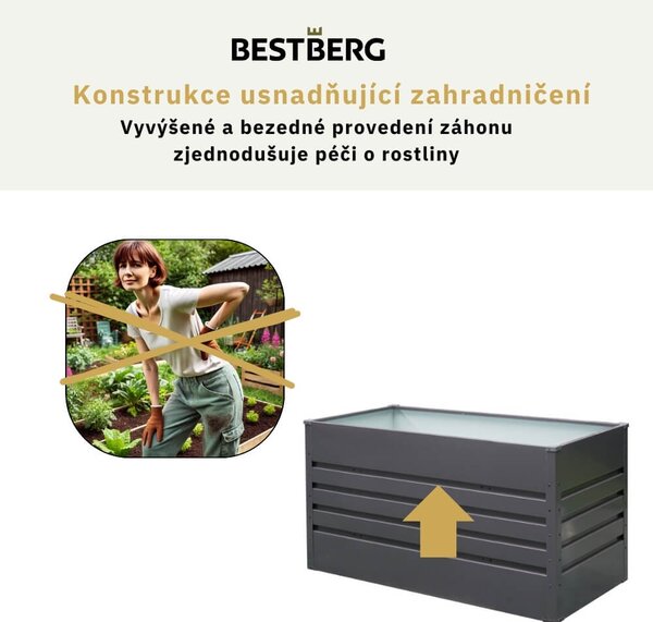 Vyvýšený zahradní záhon BestBerg VZ-800A / 800 l / 180 x 90 x 47 cm / šedá