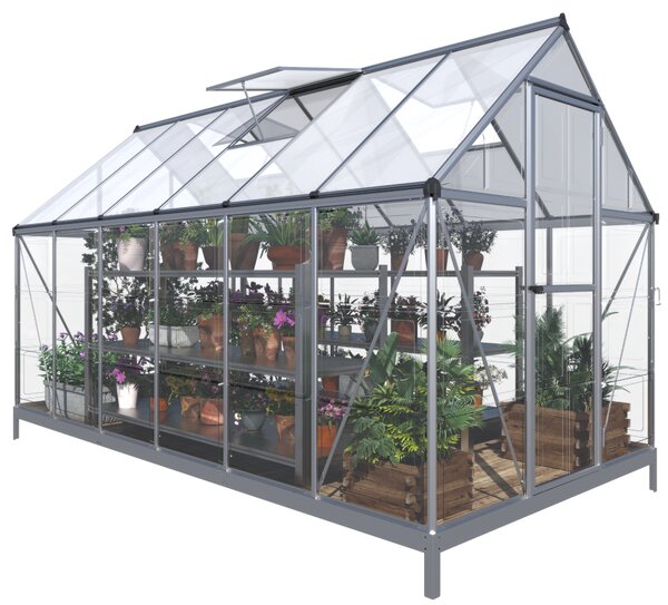 Skleník se základnou BestBerg SH-6 / 6,6 m² / 360 x 182 x 208 cm / stříbrná