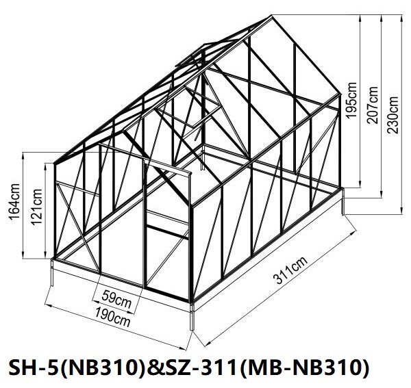 Základna SZ-311 pro skleník BestBerg SH-5 / 311 x 190 x 12 cm / ocel
