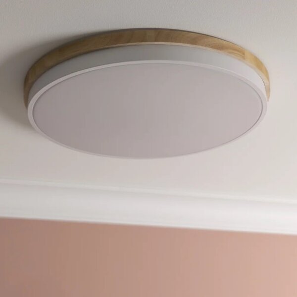 Brilliant G80846/75 Stmívatelné LED svítidlo BAARLO DŘEVO bílé průměr 50cm, RC, CCT, Night Light