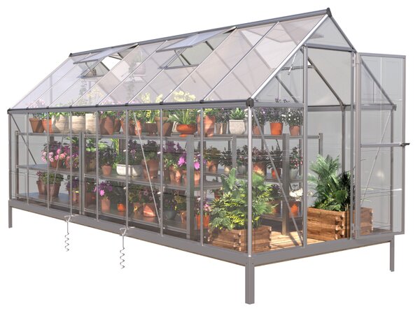 Skleník se základnou BestBerg SH-9 / 9 m² / 480 x 182 x 208 cm / stříbrná