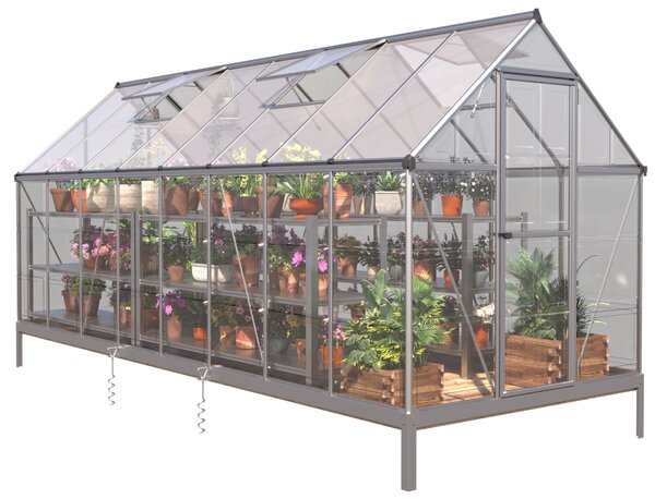 Skleník se základnou BestBerg SH-9 / 9 m² / 480 x 182 x 208 cm / stříbrná