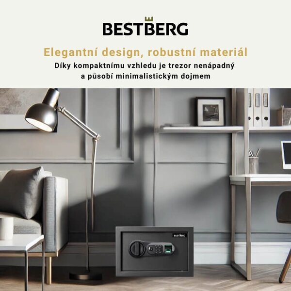 Digitální trezor na otisk prstu BestBerg BBSB-1F / 20 x 31 x 20 cm / černá