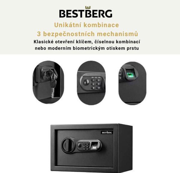 Digitální trezor na otisk prstu BestBerg BBSB-1F / 20 x 31 x 20 cm / černá