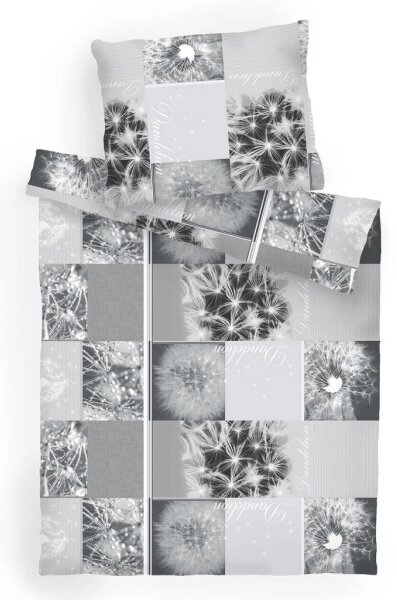 DADKA Bavlněné povlečení Pampelišky 3D šedé 140x200, 70x90 cm