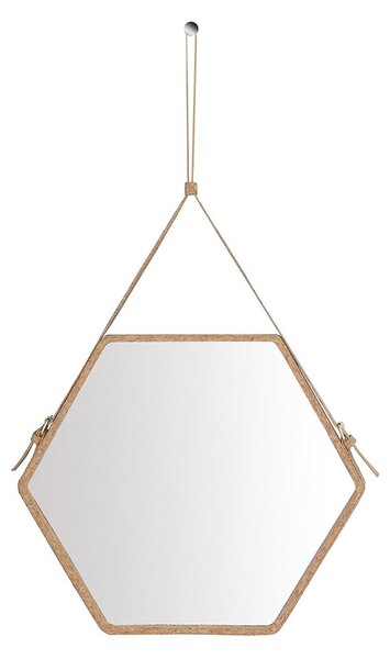 Nástěnné zrcadlo závěsné ve tvaru šestiúhelníku Minimalistické Korek Hnědé STONE-39,2X34,3X3 cm