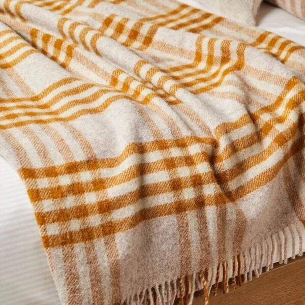 Vlněná deka Hex Check English Mustard 240 x 150 cm Tweedmill