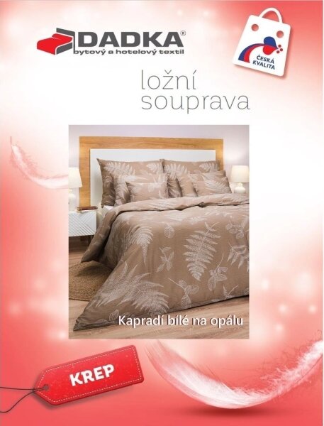 DADKA Krepové povlečení Kapradí bílé na opálovém podkladu 140x200, 70x90 cm