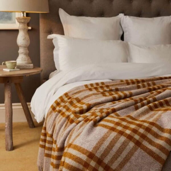 Vlněná deka Hex Check English Mustard 240 x 150 cm Tweedmill