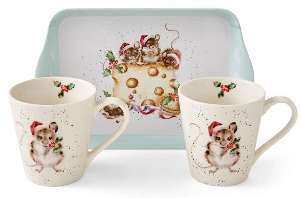 Sada porcelánových hrnků s podtáckem Vánoční myšky 180 ml