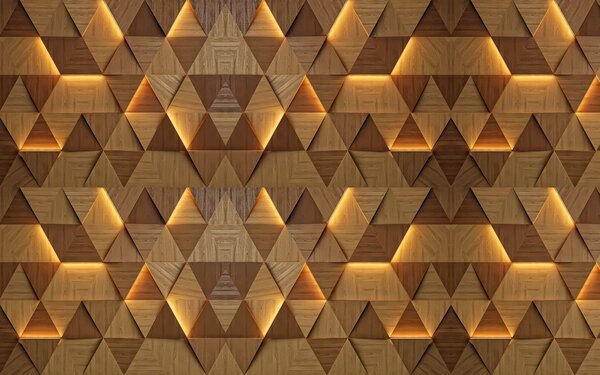 Fototapety Klasické dřevěné trojúhelníky s 3D osvětlením, Fototapety 3D, Fototapety 3d geometrické tvary, u99280 : uwalls.cz